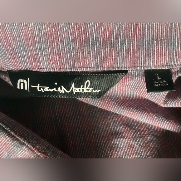 TravisMathew Men’s Red Heather Stripe Stretch Button-Up Shirt Size L - Picture 3 of 11